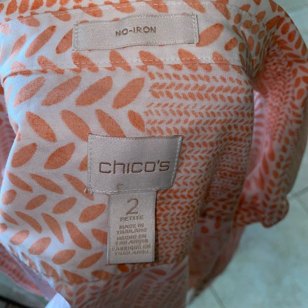 Chico's Patchwork Pattern Peach Roll Tab Button D… - image 7